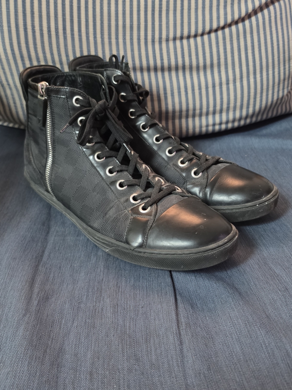 Louis Vuitton High Top Damier Pattern Sneakers Size 45